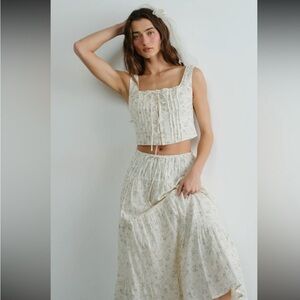 Creamon Floral Corset Top and Skirt Set